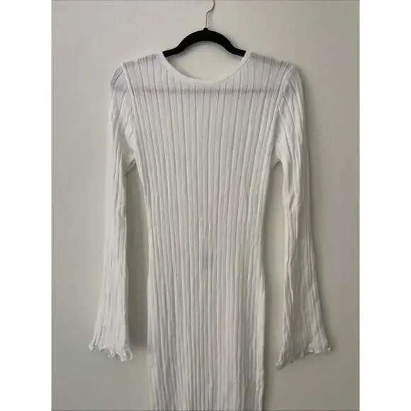 NWT SNDYS Baha Long Sleeve White Maxi Knit Dress Size M Cover-up Revolve - Picture 9 of 10